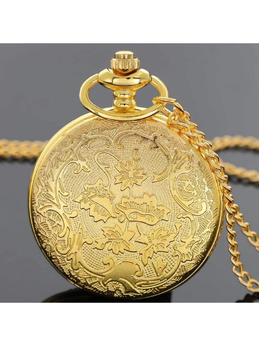 Men's Gold Analog Quartz Arabic Numerals Engraved Cowboy Vintage Pocket Watch